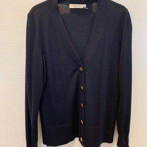 Tory Burch Womens Navy Button Down Merino- Wool Cardigan- Size M